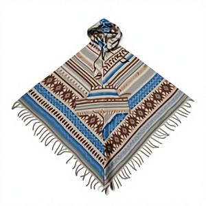 Poncho en laine à capuche imprimé unisexe pour l'hiver avec poche, vente en gros depuis l'Inde - Product Image 1