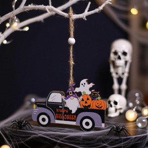Nouvel arrivage de pendentif de décoration de voiture en bois créatif Halloween ornement de bureau de dessin animé pour accessoire d'habillage de scène - Product Image 5
