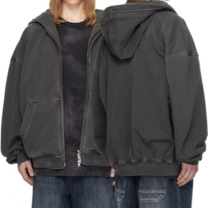Sweat à capuche personnalisé pour homme, épais, coupe oversize, en molleton bouclette, épaules tombantes, coupe courte et carrée, ample, entièrement zippé, double couche, teint - Product Image 6