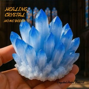 Cristal de Cuarzo Curativo CrystalHola de 400-500g, Ecológico, con Patrón Floral Azul, Decoración para el Hogar, Regalos y Recuerdos - Product Image 5