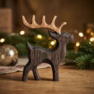 Ornement de renne sculpté en bois, figurine de cerf faite à la main, décoration de la maison, jouet préscolaire - Product Image 5