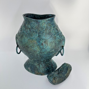 Bronze Zun ancien conteneur de vin artisanal en métal chinois conception de poisson jumeau unique navire entier imite la forme poisson jumeau délicieusement - Product Image 4