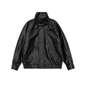 Veste en cuir à col montant, veste en cuir décontractée à revers, coupe-vent en cuir imperméable, <span class=keywords><strong>grande</strong></span> poche zippée, veste de moto pour hommes - Product Image 3