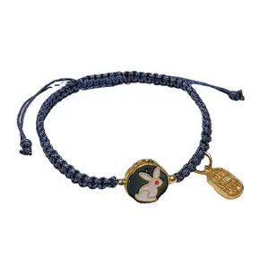 Mode Sieraden Maan Konijn Paar Armband Jade Konijn Transfer Kraal Zodiac Konijn Vrede Vriendinnen Cadeau Geweven Armband