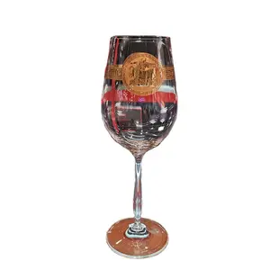 Kaca anggur kristal transparan pola kustom berwarna antik kaca anggur merah bunga matahari ditekan kaca antik