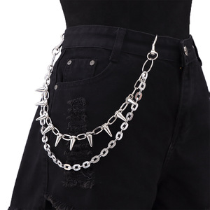 Cadena de cintura de doble capa con púas de aleación de zinc estilo hip hop, accesorio de moda para uso diario. - Product Image 5