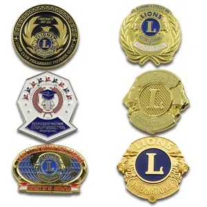 Artesanato Venda Hard Soft Metal Gift Lembrança Carro Emblema Ouro Logotipo Personalizado Broche Emblema Esmalte Lapela Pinos Lions International Club Pin