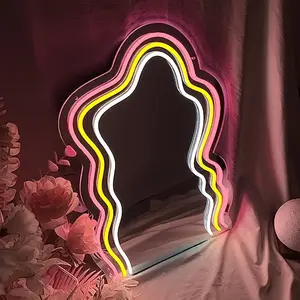 Winbo tùy chỉnh Infinity neon ánh sáng lượn sóng gương Vanity gương với đèn LED trong Nhà Gương Babe Acrylic Led Neon Đăng