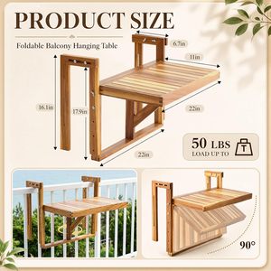 <span class=keywords><strong>Table</strong></span> suspendue personnalisée <span class=keywords><strong>pour</strong></span> <span class=keywords><strong>balcon</strong></span>, <span class=keywords><strong>table</strong></span> pliante en bois d'acacia <span class=keywords><strong>pour</strong></span> balustrade, hauteur et largeur réglables, bureau de <span class=keywords><strong>balcon</strong></span> extérieur - Product Image 6