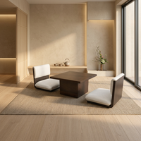 Ensemble de sièges au sol de style japonais, table basse et chaises Zaisu rembourrées, revêtement en noyer brun foncé