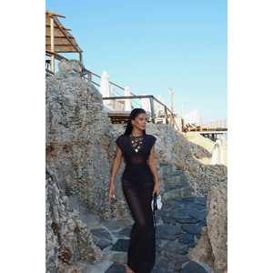 Vestido Básico Negro Estampado Personalizado, Estilo Vintage Elegante, Decoración Fruncida, Talla XL, Corte Imperio, para Primavera, Verano e Invierno - Product Image 2