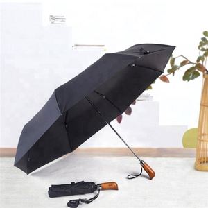 Parapluie droit pour homme, entièrement automatique, coupe-vent, imperméable, avec poignée en bois, design pliable, diamètre 120 cm - Product Image 1