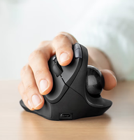 Souris à bille verticale double mode, design ergonomique vertical, sans fil 2,4 G, clics silencieux, pour mains moyennes à grandes