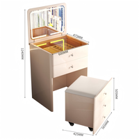 Meuble de Rangement Moderne à Miroir LED Rabattable avec 4 Tiroirs, Organisateur de Maquillage et d'Accessoires Haut de Gamme pour Salon