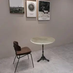 Современный круглый обеденный стол с белым мраморным верхом на 2 человек, черная кованая железная основа, оптовая продажа