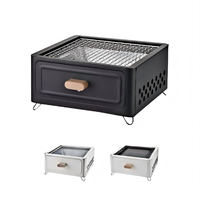 Barbecue au charbon de bois portable moderne et réglable, avec commande tactile, allumage manuel, étagères latérales thermolaquées, en acier inoxydable durable