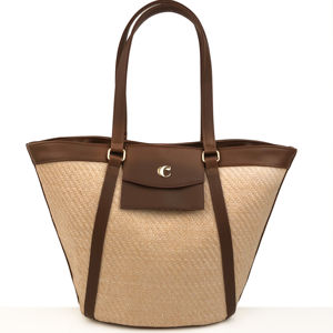 Sac à main de luxe pour femme Cacharel, fabriqué en Italie, en paille vegan, finition en PU, fermeture à bouton, deux poignées, utilisation en extérieur, voyage - Product Image 1