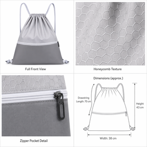 Honeycomb Texture <b>Drawstring</b> <b>Backpack</b> Front Zip Pocket Sport Cinch Sack Custom Logo Gym School Team Bag 3 Colors Wholesale - Product Image 2