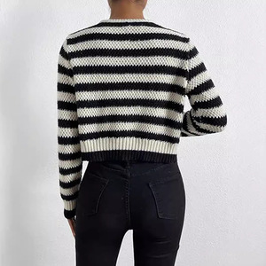 Cổ Điển Sọc Ngắn Vòng Cổ Dài Tay Áo Dệt Kim Cardigan Cho Mùa Xuân Giản Dị Mặc Nút Trang Trí Của Phụ Nữ Áo Len - Product Image 2