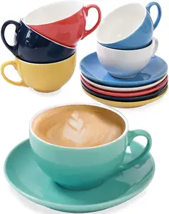 Cappuccino Cups With Saucers Colourful Ceramic Mug Keeps Coffee Warm For A Long Time, 180 ml, Set of 6