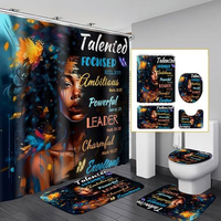 Set da Bagno Muyu Classic a 4 Pezzi con Stampa Digitale di Donne Africane, Tenda Doccia Impermeabile con 12 Ganci e Tappetini Antiscivolo
