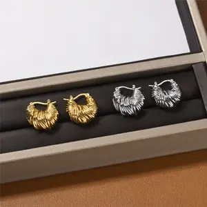 Nouveau style à la mode 18K plaqué or bijoux en laiton cadeau Texture Double coeur boucles d'oreilles pour les femmes