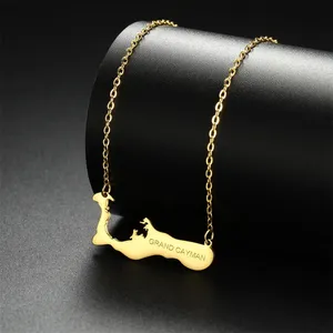 Collar con Colgante de <span class=keywords><strong>Mapa</strong></span> de las <span class=keywords><strong>Islas</strong></span> Caimán, Fabricante, Acero Inoxidable, Chapado en Oro de 18K - Product Image 1