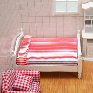 1:12 Miniature <b>White</b> Double Bed DIY Toy Dollhouse Wood Furniture Small Floral Bedroom Scene Mini Doll House Accessories - Product Image 5