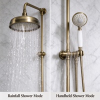 Système de douche pluie mural en laiton brossé antique, style européen, avec mitigeur, tête ronde, barre coulissante et jet doux