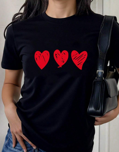 T-shirt casual da donna con stampa a cuore, manica corta, girocollo, vestibilità ampia, tessuto morbido in jersey, per primavera ed estate - Product Image 3