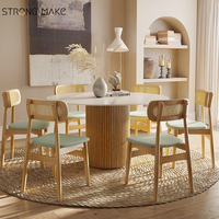 Japandi pierre frittée dessus en marbre cercle en bois maison cuisine à manger 8 10 places bois petite table à manger ronde pour 6
