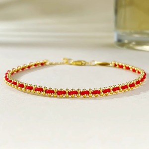 Braccialetti Classici Portafortuna Fatti a Mano con Perline per Donne, Bracciale con Corda Rossa e Catena Placcata Oro - Product Image 2