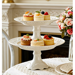 Service de vaisselle en céramique <span class=keywords><strong>blanche</strong></span> à motifs ajourés vintage pour mariage - Product Image 6