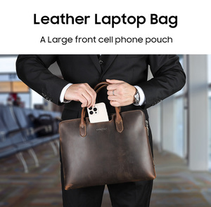 Maletín <span class=keywords><strong>de</strong></span> Cuero Crazy Horse Vintage y Elegante para Hombre, para Laptop <span class=keywords><strong>de</strong></span> 14.2 Pulgadas, con Bolsillo para iPad y Correa para Equipaje, para Viajes - Product Image 5