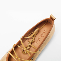 Ballerines métalliques à lacets pour femmes, chaussures décontractées à bout rond en cuir véritable