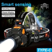 Linterna Frontal LED Recargable Súper Brillante, Portátil, con Sensor de Zoom, para Pesca, Camping y Caza al Aire Libre