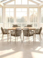 İskandinav Halat Rattan Alüminyum Su Geçirmez Yemek Sandalyesi Veranda Restoran Alüminyum İstiflenebilir Dış Mekan Yemek Sandalyesi Bahçe Otel İçin