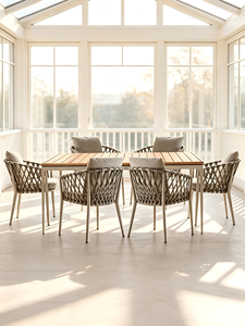 Nordic Rope Rattan aluminum Waterproof Dinning <b>Chair</b> Patio Restaurant Aluminium <b>Stackable</b> <b>Outdoor</b> Dining <b>Chair</b> for Garden hotel - Product Image 1