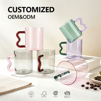 Tasse à café en verre borosilicate coloré en gros, tasse à boisson chaude ou froide, vaisselle de cuisine, tasse transparente avec poignée incurvée