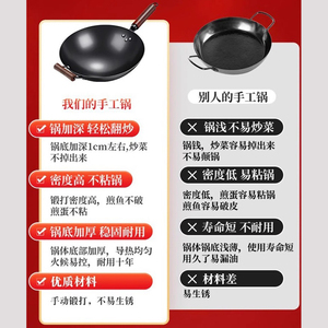 Zhangqiu Traditional Iron Wok 32Cm Non-Stick Uncoated For Home Cooking - Product Image 4