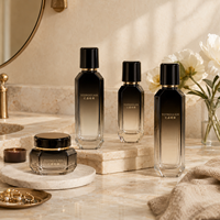 Usine d'emballage pour produits de soin de la peau, OEM ODM, série personnalisée Y246B, flacons et pots cosmétiques en verre vert facetté, ensemble de 50g, 40ml, 100ml, 120ml