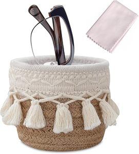 Natural Jute and Cotton Woven Basket Boho Chic Mini <b>Storage</b> Bin for Cosmetics Jewelry Keys Small Indoor Plant Pot Cover Set - Product Image 1