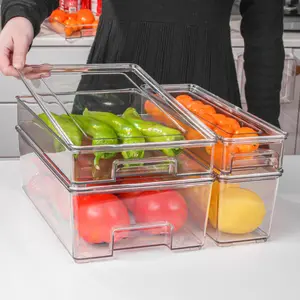 Transparent Plastic Stackable Clear Fridge Food Storage Refrigerator Organizer Bin Drawer Box With Lid