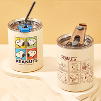Gobelet isotherme à café Snoopys en acier inoxydable 304 avec paille en acier inoxydable, tasse de voyage portable à isolation sous vide