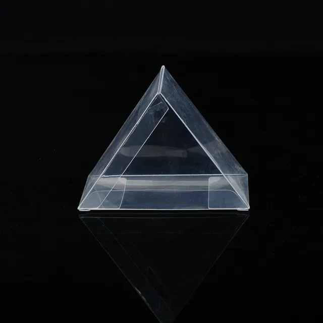 कस्टम त्रिकोण आकार पारदर्शी प्लास्टिक मुद्रित पीवीसी बॉक्स प्रदर्शन पैकेजिंग तह एसीटेट बक्से