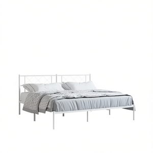 Struttura letto in acciaio verniciato a polvere bianca, king size, design minimalista, stile box spring, mobili per camera da letto - Product Image 1