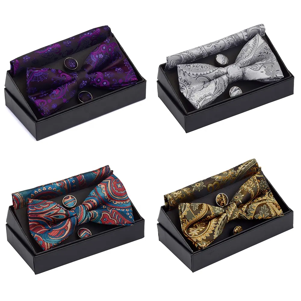 Supplier Direct Eco Friendly Christmas Gift Silk Tie Paper Box Set Necktie Belt Stock Bow Clip Bowno Ribbon Gift Packaging Box