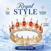 Grande Couronne de Roi pour Hommes en Alliage Or et Argent, Couronnes Royales avec Pierres Précieuses Rouges et Vertes, Accessoires de Costume d'Halloween, Diadème en Strass