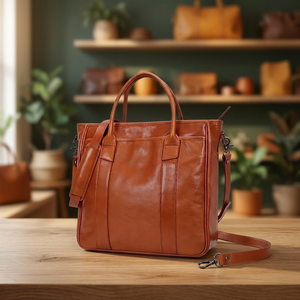 Pochette Classique en Cuir Véritable BS International pour Femme, Grande Capacité, Sac à Main Décontracté avec Bandoulière Amovible, Fermeture Éclair, Imperméable - Product Image 1