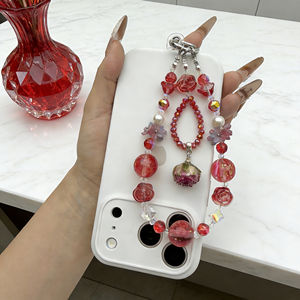 Tali Gantungan Ponsel Pendek dengan Klip, Liontin Bunga, Manik Kristal, untuk Casing Ponsel, Gantungan Kunci, dan Tas - Product Image 4